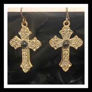 Silver toned gothic cross earrings